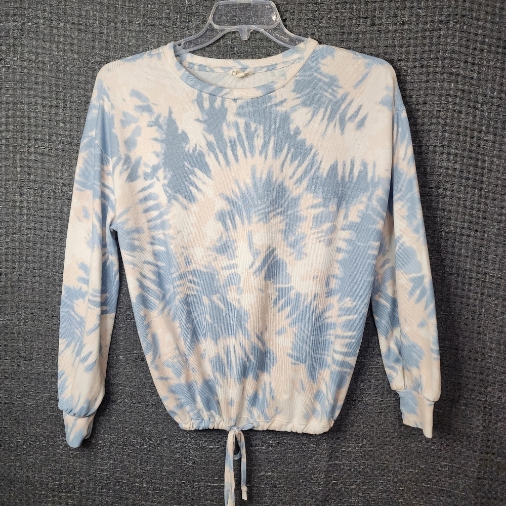 Womens Blue Pink Tie Dye Drawstring Waist Polyester Spandex Womes Sweat